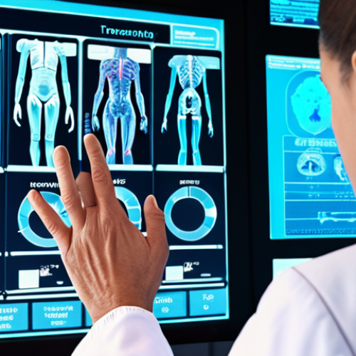 **Prompt:** A futuristic personalized medicine scene. A doctor is analyzing a patient's genetic profile on a holographic display, recommending a custom treatment plan. Modern, bright, and high-tech environment. Focus on the doctor's expertise and the patient's hope.