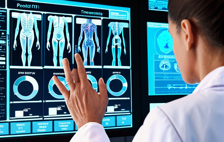 **Prompt:** A futuristic personalized medicine scene. A doctor is analyzing a patient's genetic profile on a holographic display, recommending a custom treatment plan. Modern, bright, and high-tech environment. Focus on the doctor's expertise and the patient's hope.