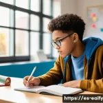 Home 22 자기 교정 학습 프로세스를 위한 실용적인 팁 - **Prompt:** A diverse teenage student (around 16 years old) is sitting comfortably at a modern, well...