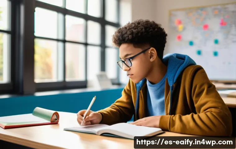 자기 교정 학습 프로세스를 위한 실용적인 팁 - **Prompt:** A diverse teenage student (around 16 years old) is sitting comfortably at a modern, well...