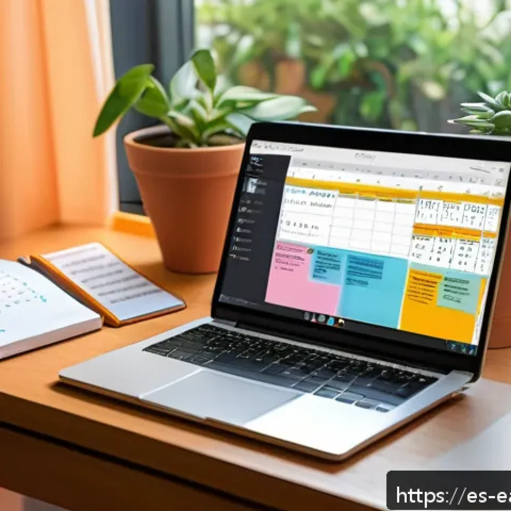 자기 교정 학습 프로세스를 지원하는 다양한 자료 - A cozy study corner featuring a young adult Spanish learner organizing their autonomous learning pla...