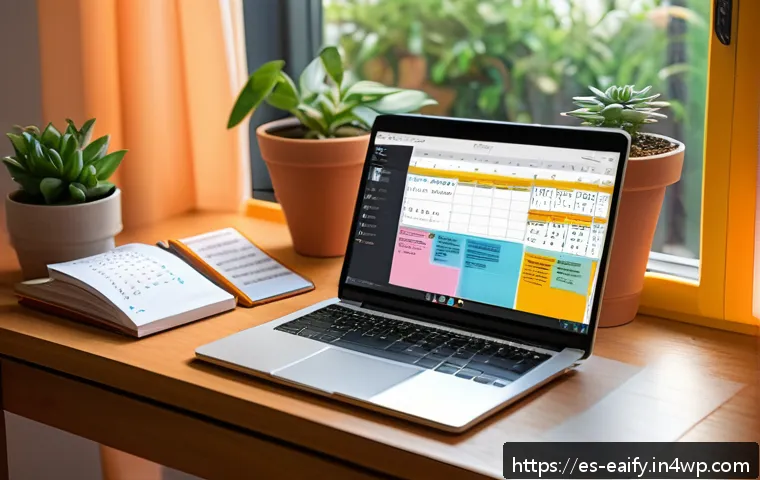 자기 교정 학습 프로세스를 지원하는 다양한 자료 - A cozy study corner featuring a young adult Spanish learner organizing their autonomous learning pla...