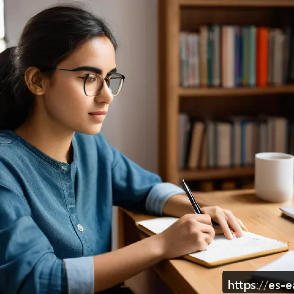 자기 교정 학습 프로세스의 시행과 개선 - A focused young adult studying at a modern desk in a cozy home office, surrounded by books, a laptop...